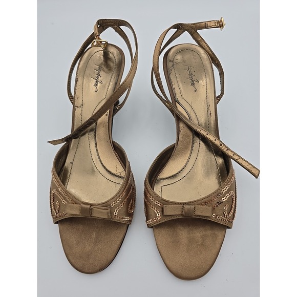 Jacqueline Ferrar Gold Sparkle Strap‎ Ankle Heel Peep Toe Shoes Size  8M - Picture 1 of 9